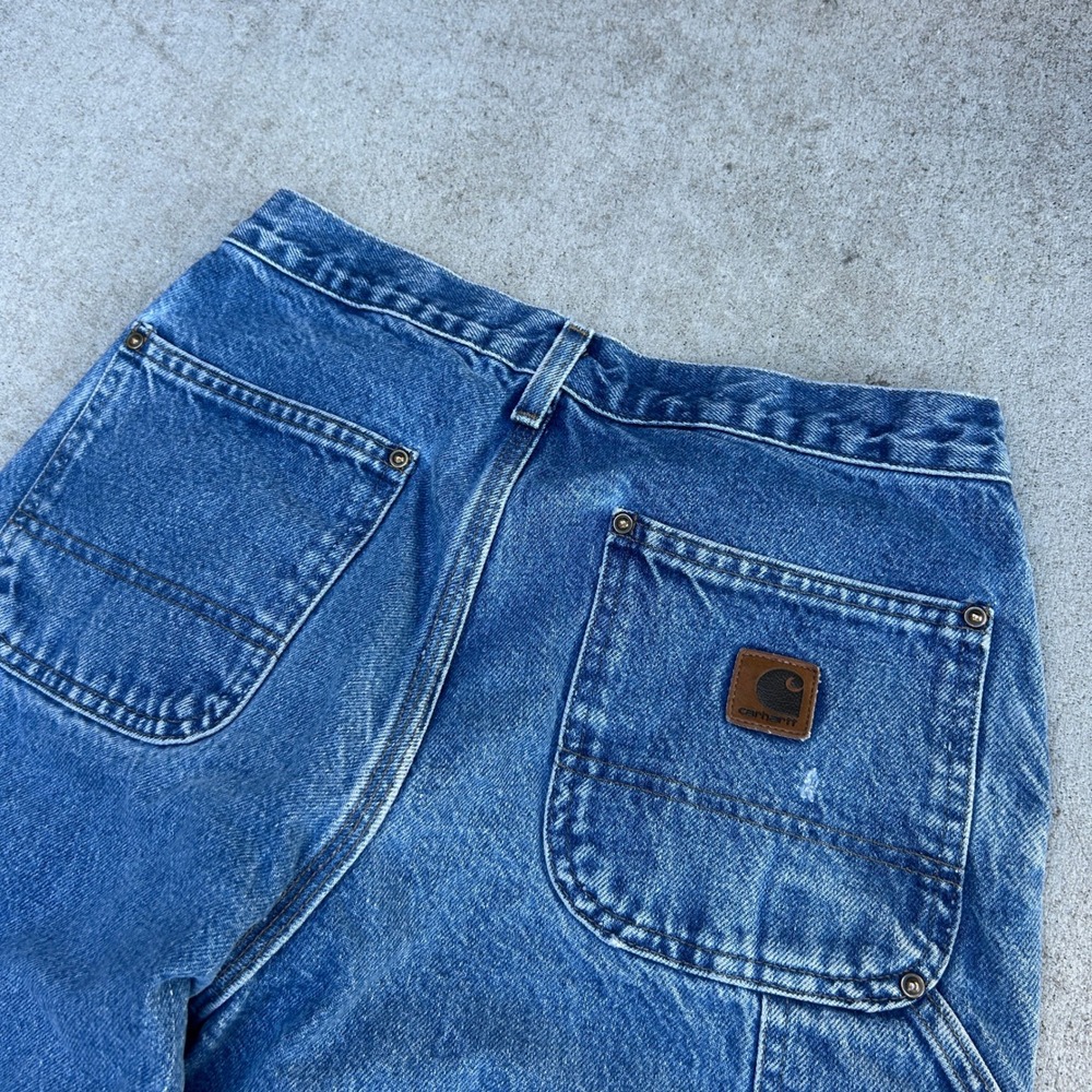 Carhartt Double Knee Logger Jeans 30x30 Blue B73 DST Vintage Workwear Pants - Picture 3 of 7